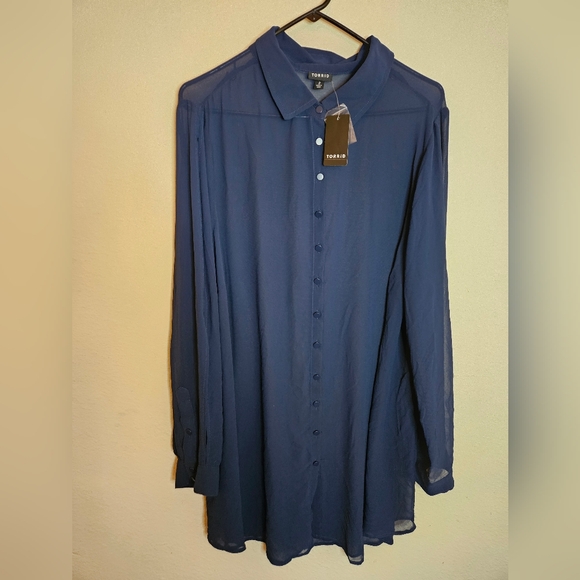 Navy Blue Chiffon Blouse - Picture 1 of 3